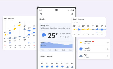 Tangkapan layar ponsel dengan Peringatan Cuaca Ekstrem di aplikasi RainViewer