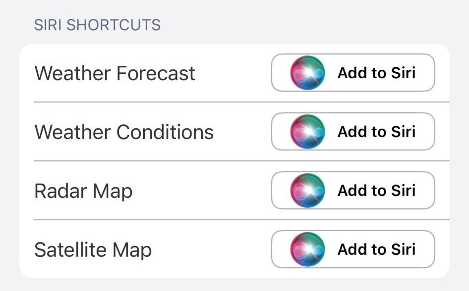 Siri shortcuts in the Rain Viewer app