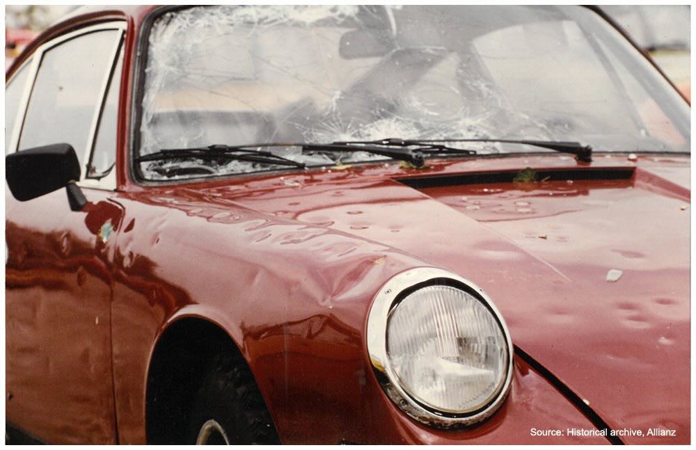 Hailstorm in Munich 1984: Damaged car