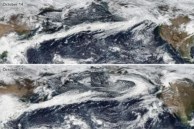 Atmospheric river connecting Asia to North America in October 2017: Satellite images