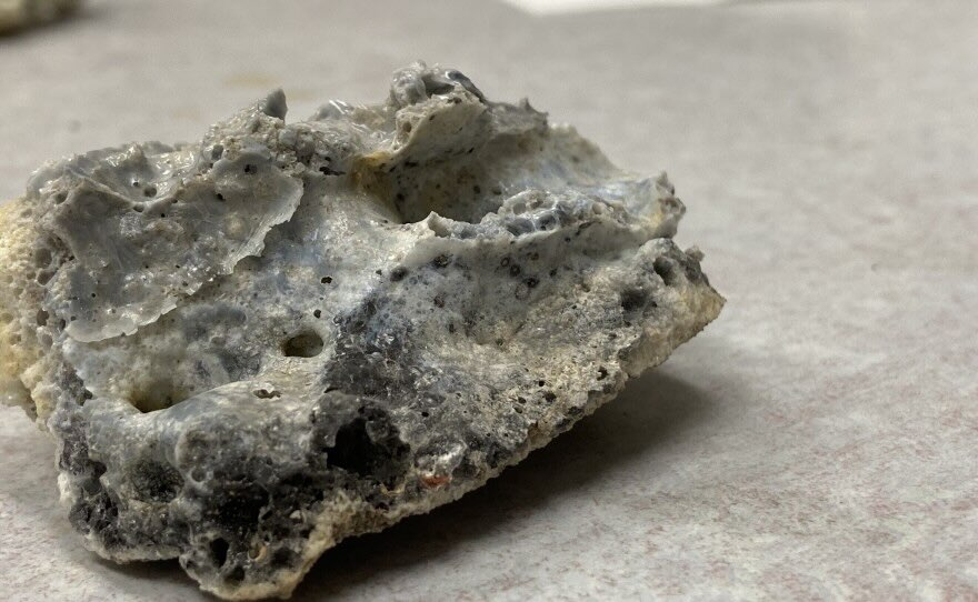 A rock containing phosphite, a new mineral formed as a result of a lightning strike