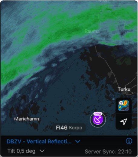 Rain Viewer app: PRO Radar layer, Vertical Reflectivity