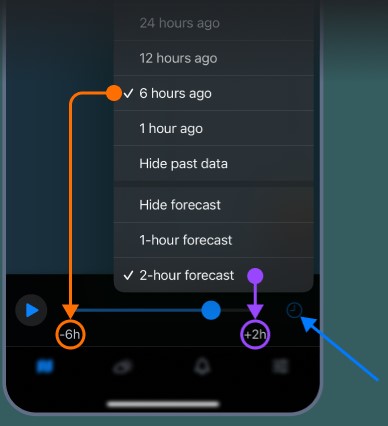 Storm timeline in the Rain Viewer app
