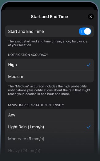 Rain alerts in the Rain Viewer app