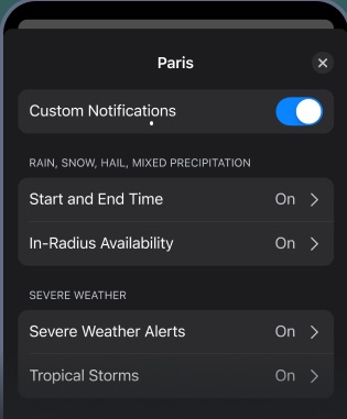 Rain Viewer: Custom rain notifications