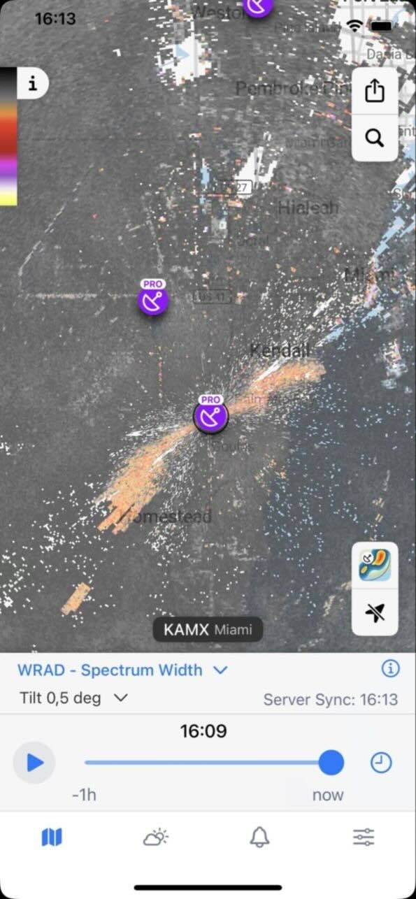 PRO Radar tools in Rain Viewer: Spectrum Width