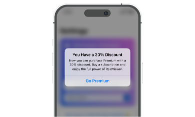 अपना 30% डिस्काउंट प्राप्त करें, एक सदस्यता खरीदें, और RainViewer की पूरी शक्ति का आनंद लें।